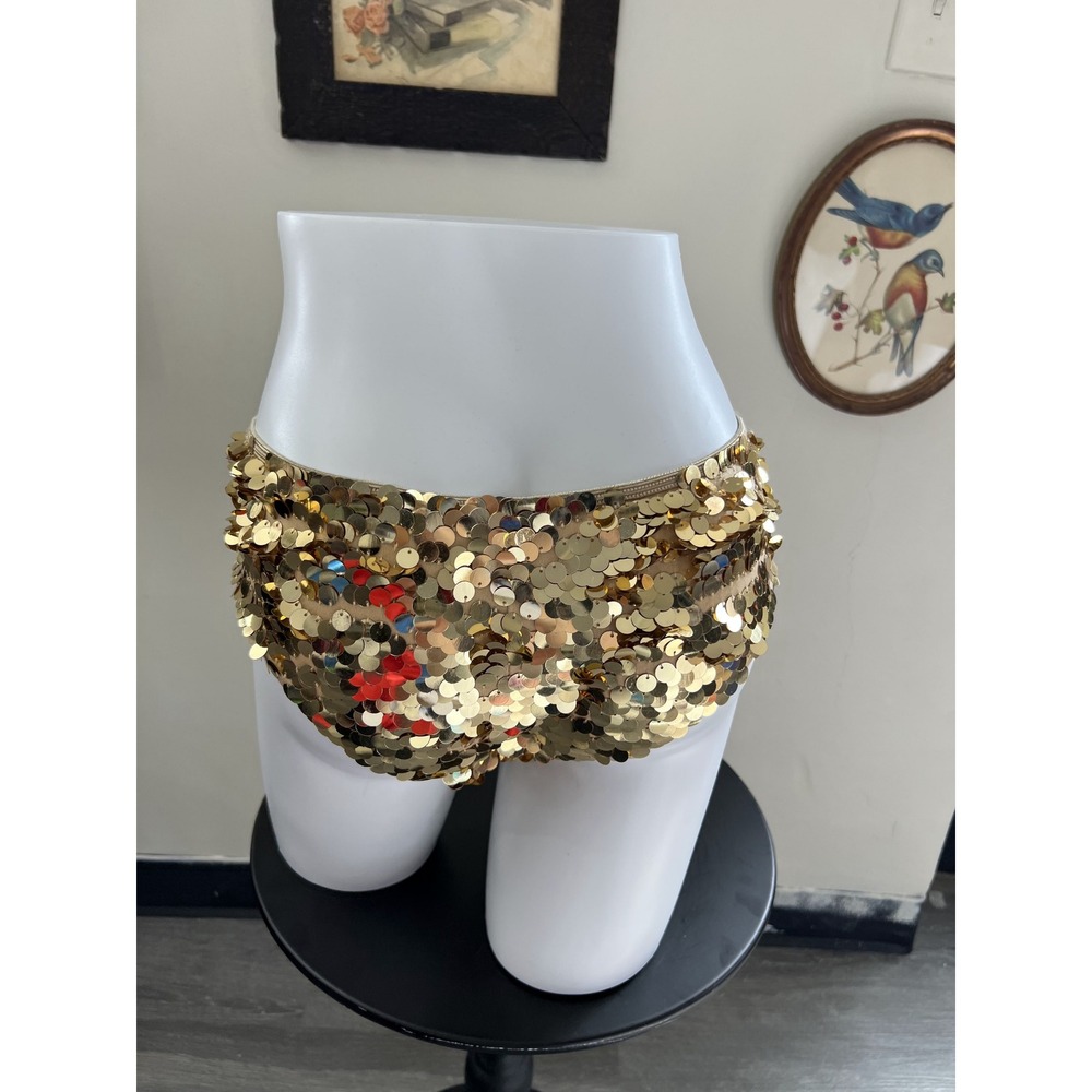 Babe Gold Sequin Embellished Party Shorts Size M/L - Picture 2 of 5
